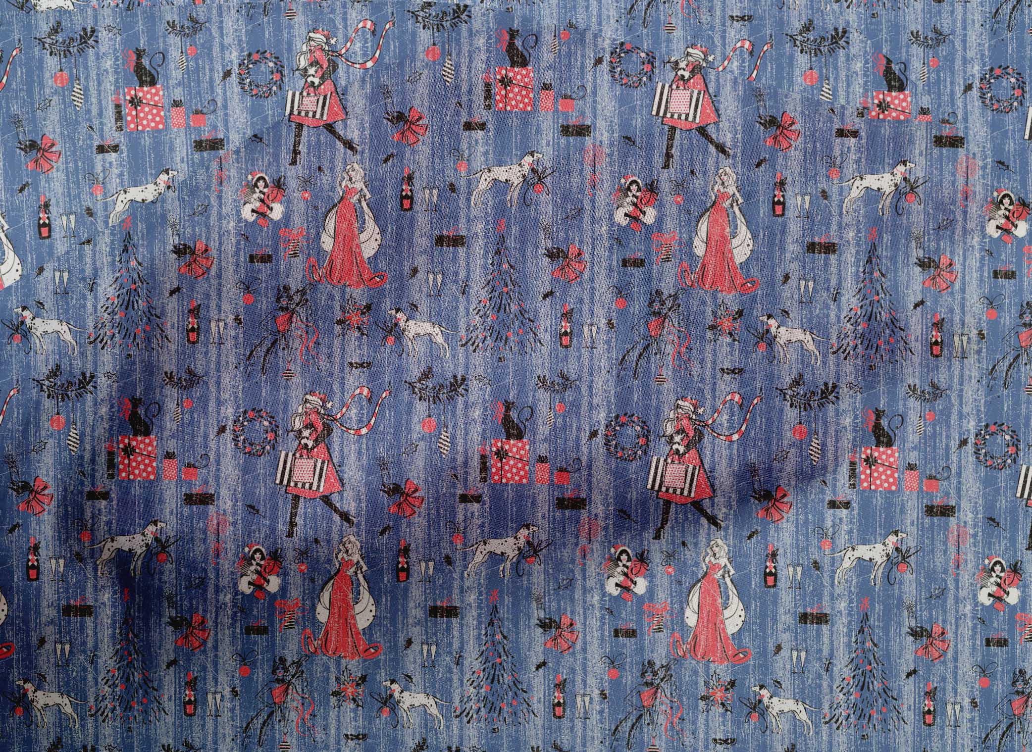 oneOone Cotton Poplin Blue Fabric Christmas Sewing Material Print Fabric By The Yard 56 Inch Wide