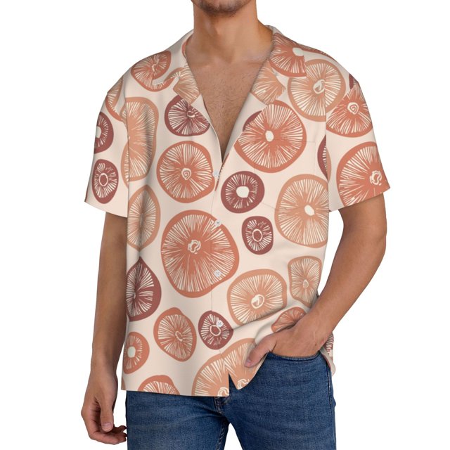 Balery Mushrooms2 Camisa Casual de Manga Corta con Botones para Hombre, Texturizada, Estilo Cubano, para Playa, Verano-XX-Large