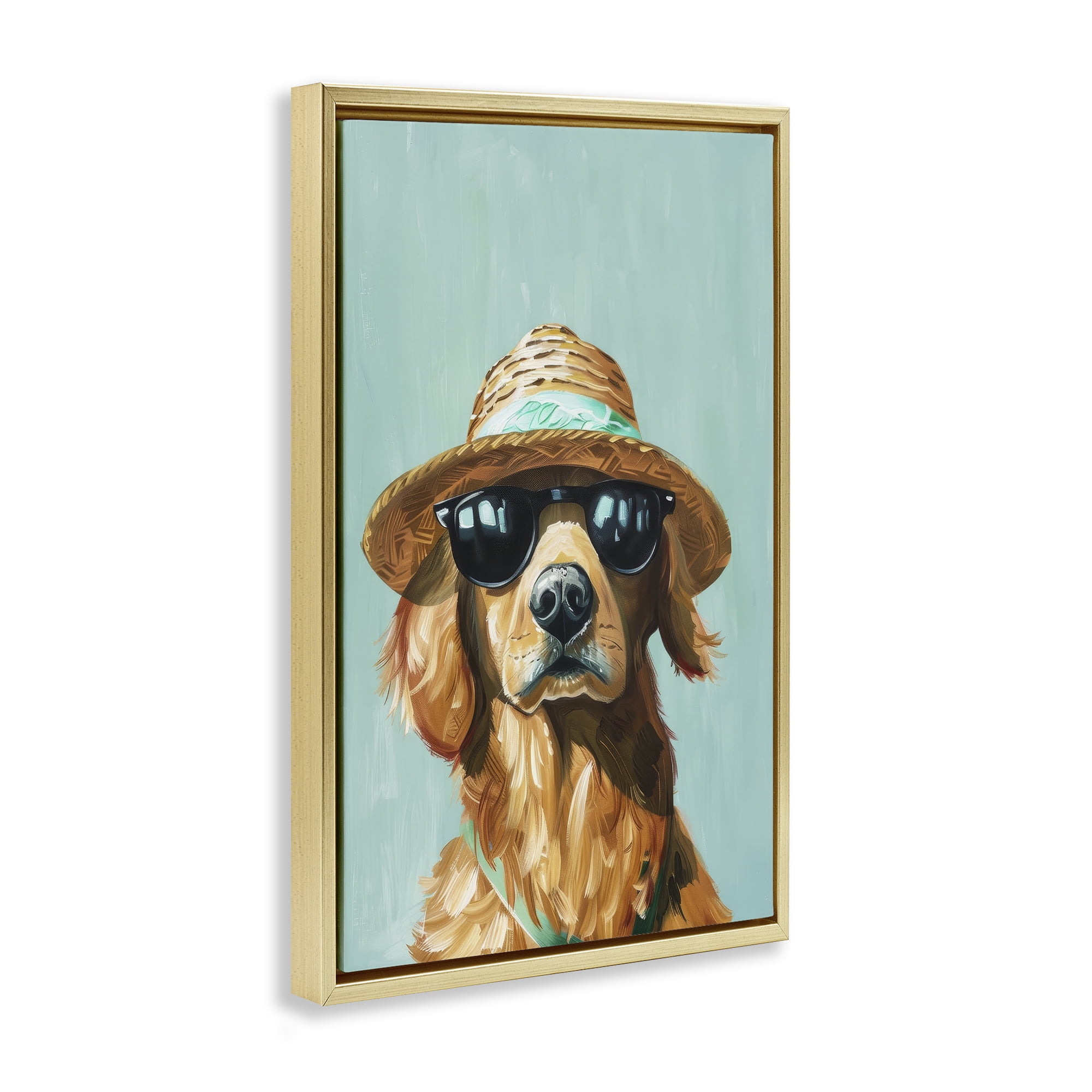 Stupell Industries Beach Ready Dog Animals & Insects Painting Gold Floater Framed Canvas Art Print Wall Art, 21 x 31
