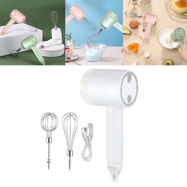 Batidora de mano liviana, batidora de 2 batidores, batidora portátil inalámbrica compacta, batidora de huevos, batidora de bebidas para alimentos, - blanco perfecl mezclador portátil