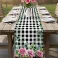 thumbnail image 4 of Spring Pink Roses Table Runner 72 Inches, Pastoral Eucalyptus Black White Plaid Bed Runner Dresser Scarves Tabletop for Indoor Outdoor Parties/Ceremony/Banquet, 13" x 72", 4 of 8