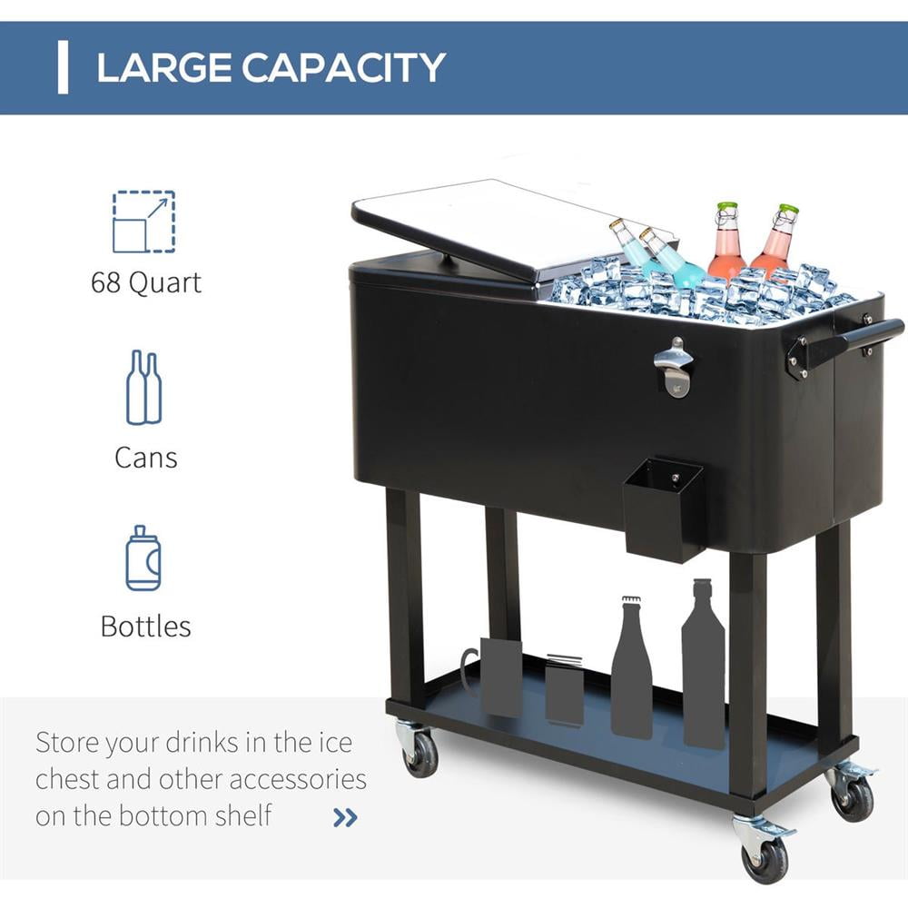 Topcobe 80QT Rolling Cooling Cart, Outdoor Drink Cooler with Ice Chests, Black, Portable Party Chiller on Wheels for Events, Outdoor Furniture