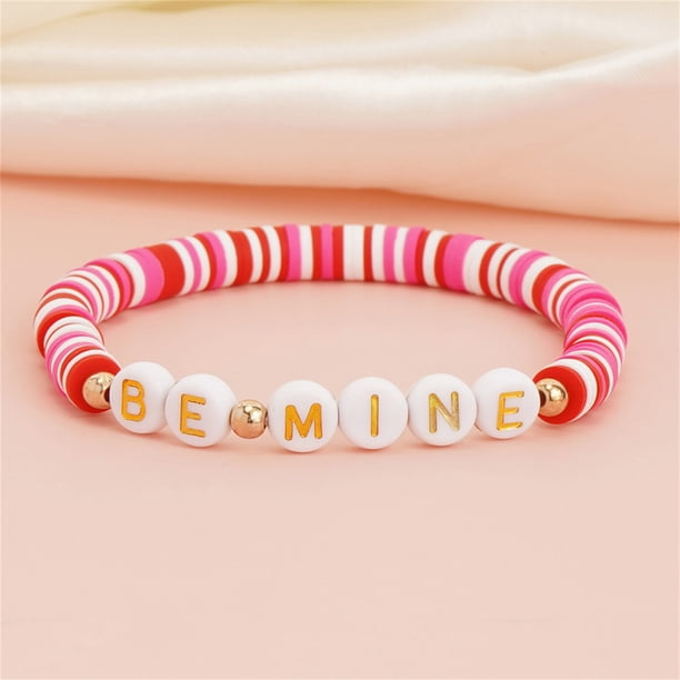 Pulseras para mujer, regalos para mujer, pulsera de cerámica suave apilada para el día de San Valentín, pulsera de cerámica suave con cuentas y letras en inglés, una pulsera