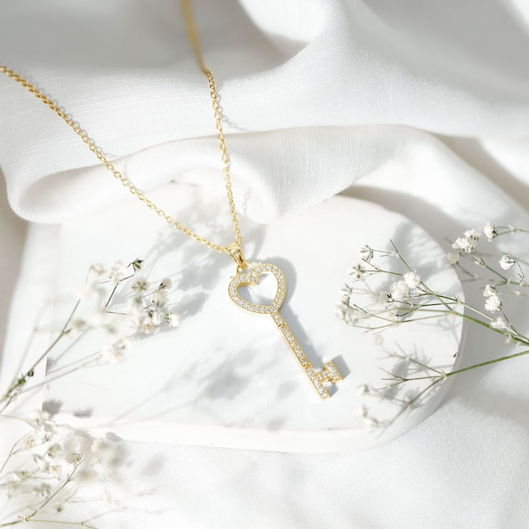Rosec Jewels Lab Grown Diamond Heart Key Pendant Necklace - with