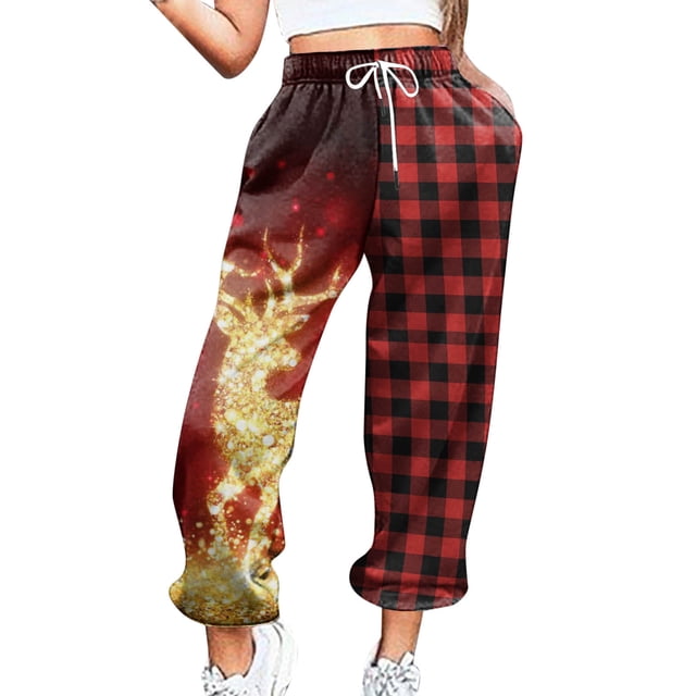 Pantalones deportivos mujer Gibobby Pantalones de chándal con Estampado navideño Rojo XL