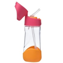 b.box 15 oz Tritan™ Drink Bottle: Kids Water Bottle w/ Straw & Flip Top Lid for School, Travel, Daycare. Spill & Leak Proof. Easy Grip Triangle Shape. BPA Free, Dishwasher Safe. Strawberry Shake