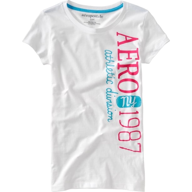 Aeropostale - Camiseta gráfica para mujer Aero Athletic Division #87, blanca, grande