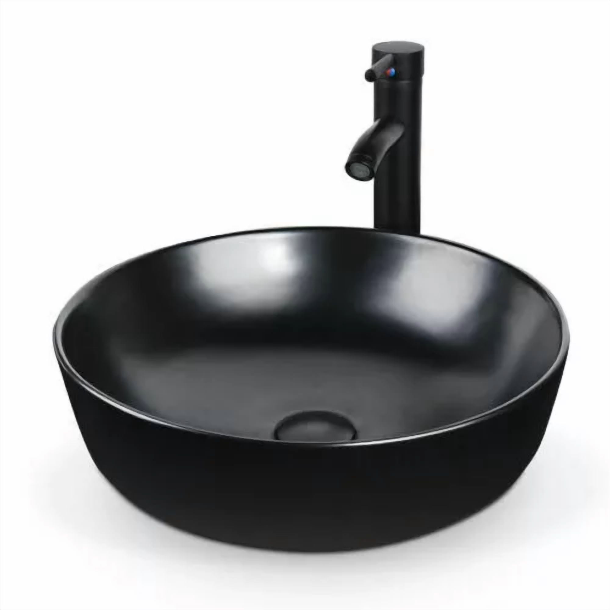 FULLWATT 24" Bathroom Vanity Black Cabinet Mirror Set with Ceramic Vessel Sink Bowl Faucet