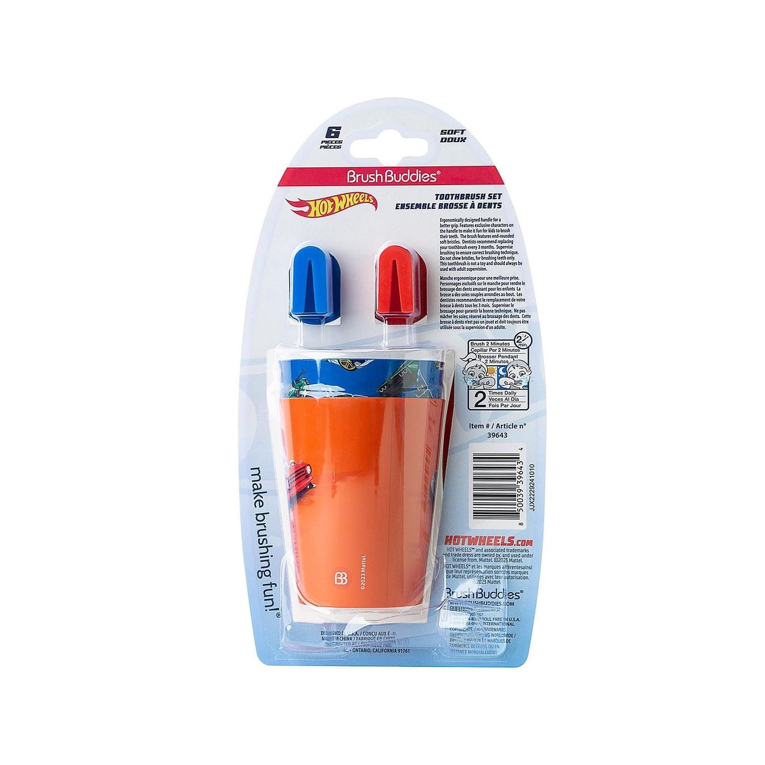 Brush Buddies Hot Wheels Manual Toothbrush, 6 pcs