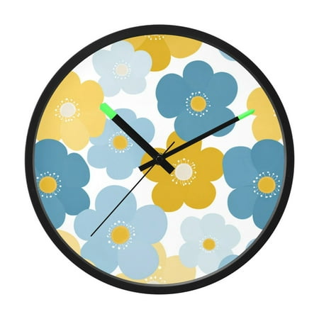 Indoor 12' Voice-Activated Luminous Decoration Wall Clock With LED Night Light Flat Color Retro Flower