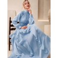 thumbnail image 4 of Womens Baby Blue High Neck Long Sleeve Pleated Maxi Dress With Ruffle Hem, 4 of 6