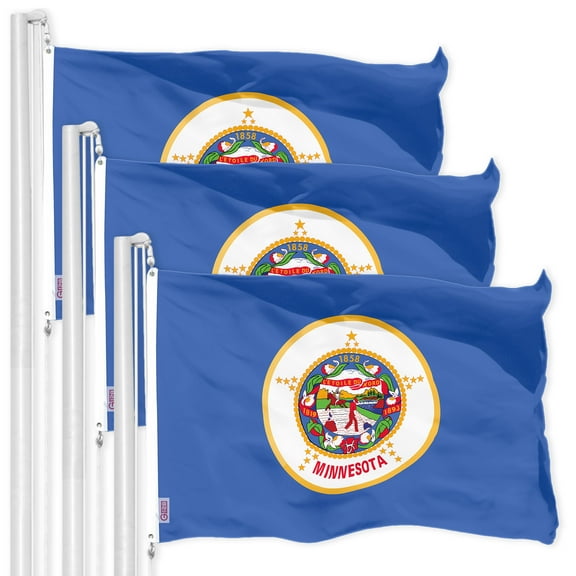 G128 3 Pack: Minnesota MN State Flag | 3x5 Ft | LiteWeave Pro Series Printed 150D Polyester | Indoor/Outdoor, Vibrant Colors, Brass Grommets, Thicker and More Durable Than 100D 75D Polyester
