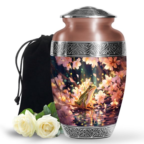 MUKTIVE Frog Urns for Ashes Adult Female Mother - Pink Urns for Human Ashes Large Adult - Cremation Urn for Male & Female - 10 Inch Decorative Urn for Grandfather