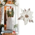 thumbnail image 2 of Glitter Poinsettias Artificial Christmas Flowers Large Xmas Tree Ornaments for Wreath New Year Party Wedding Decorations,Cream White, 2 of 5