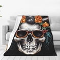 thumbnail image 4 of Salouo Flower Horn Skull A Print Bed Blankets,Flannel Blanket Comfortable Air Conditioning Blanket Lightweight Blanket for Sofa Bed Travel & Couch -80"x60", 4 of 8