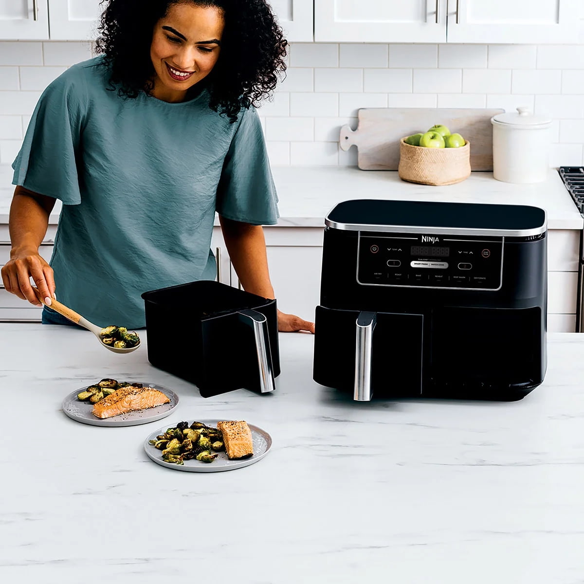 Restored Ninja, Air Fryer, Foodi 6-in-1 XL 2-Basket, with DualZone