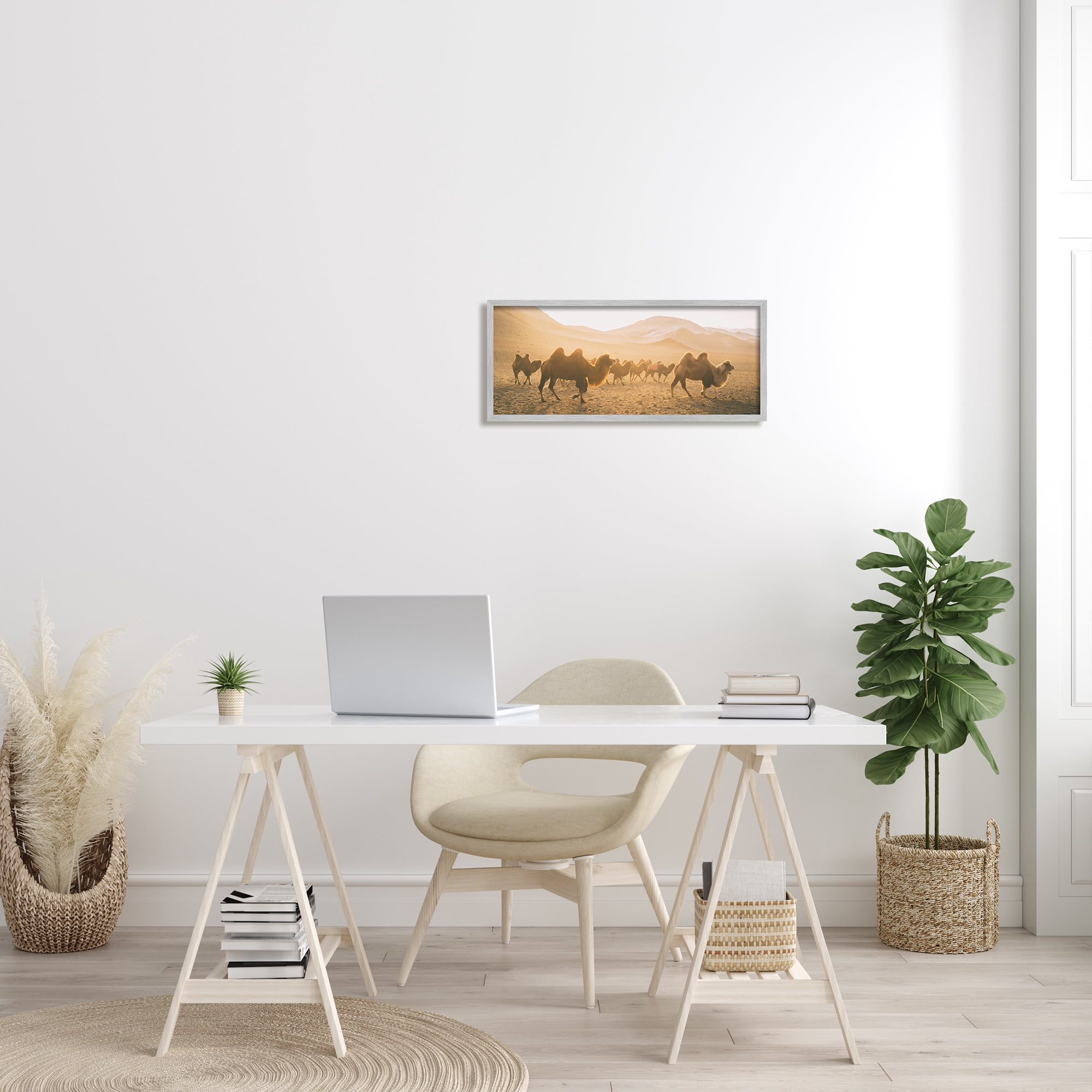 Stupell Industries Camels Marching Desert Animals Canyon Landscape Landscape Photography Gray Framed Art Print Wall Art, 10 x 24