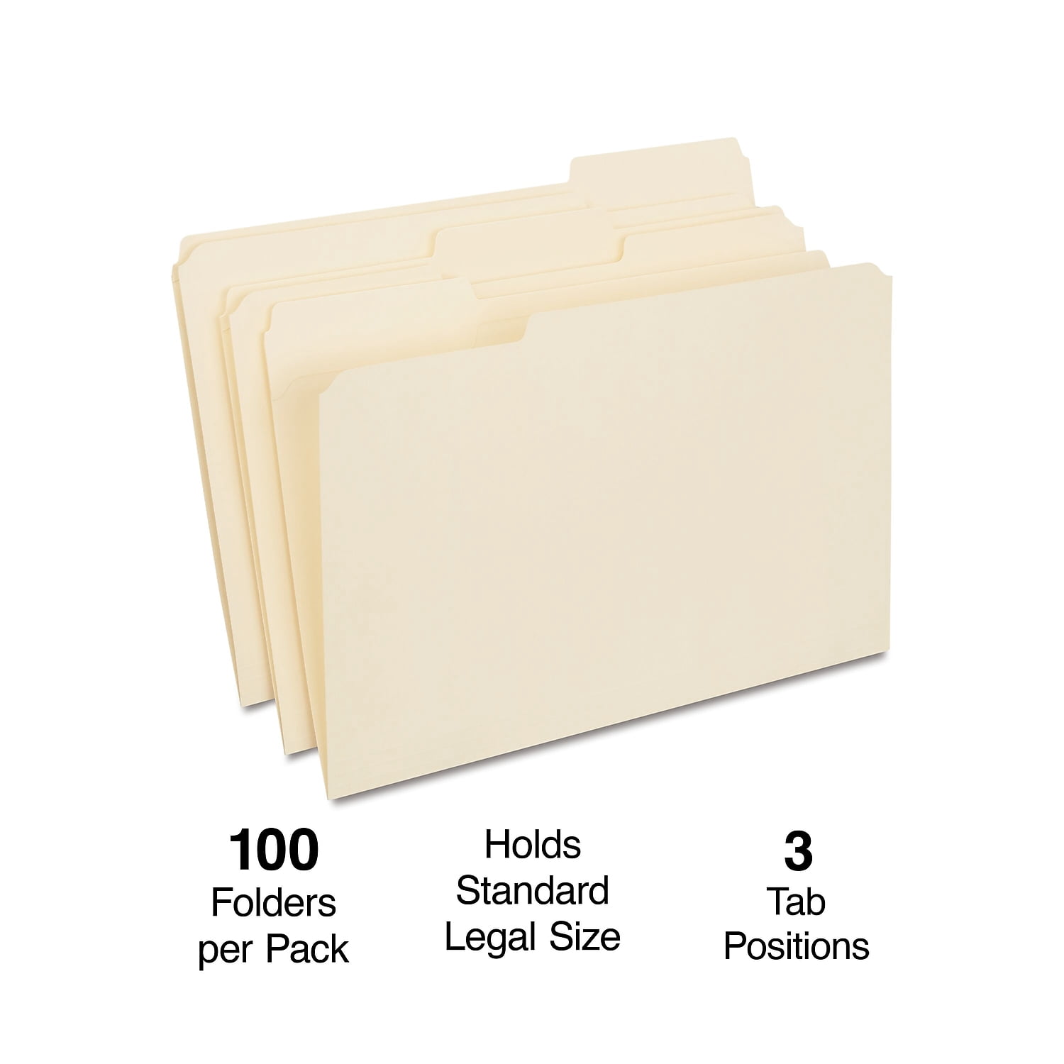MyOfficeInnovations Manila File Folders w/ Reinforced Tabs 3 Tab Legal 100/Box 606814