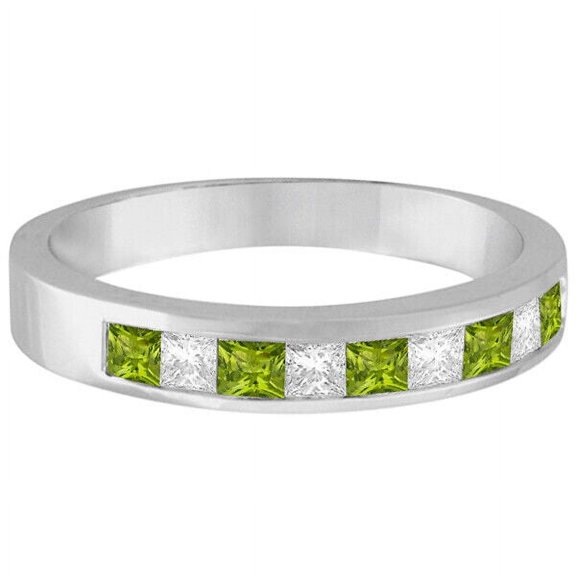 Princess-Cut Channel-Set Diamond Peridot Ring Band 925 Sterling Silver Gemstone Jewelry For Women Gift