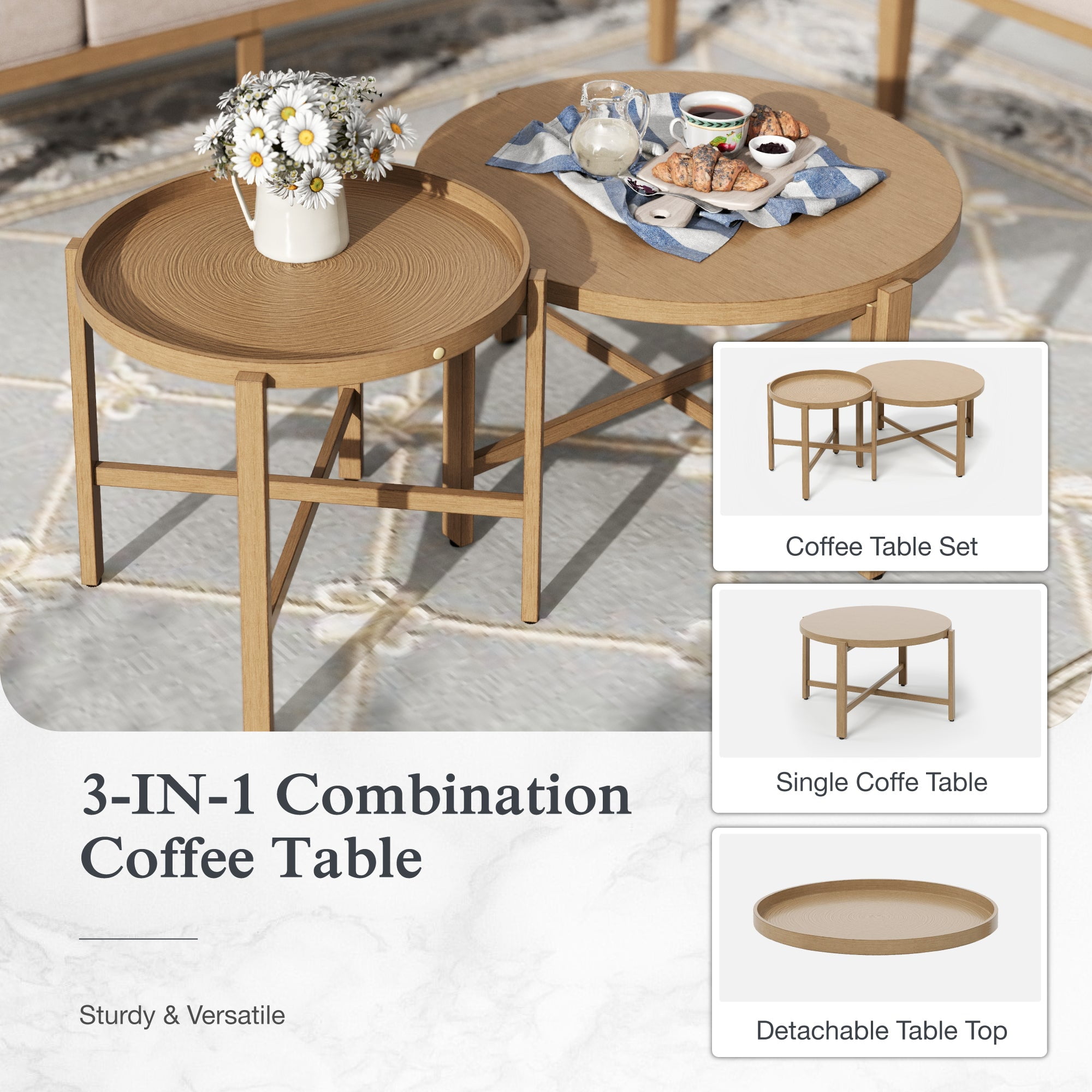 Sophia & William 5 Seat Patio Outdoor Furniture Set Wooden-like Conversation Set with Swivel Chairs & Coffee Table, Beige