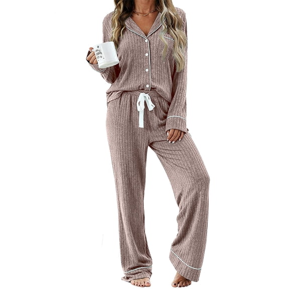 UVN Womens Pajamas Sets Long Sleeve Shirts and Drawstring Pants Ladies Loungewear Casual 2 Piece Matching Sets