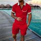 thumbnail image 2 of Mens Casual Pantalones Turndown Cuello Manga Corta Mitad Cremallera Blusa Y Bolsillos Pantalones Traje Deportivo para Diario, 2 of 9