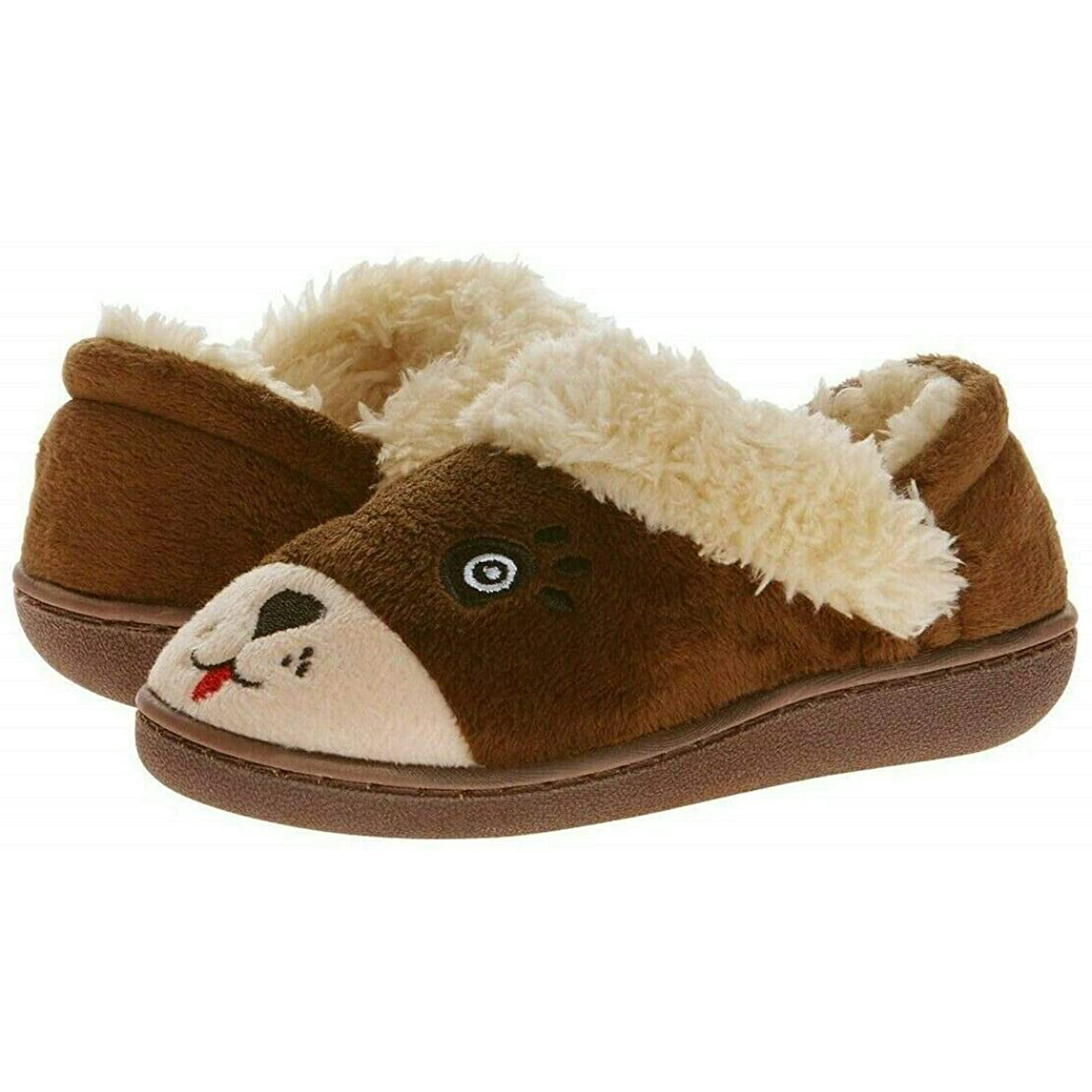Kids Slippers Fuzzy Brown Bear Toddler Little Boys Girls Indoor Outdoor Warm Cozy Comfy Plush Slip on Slippers with Hard Sole for Winter