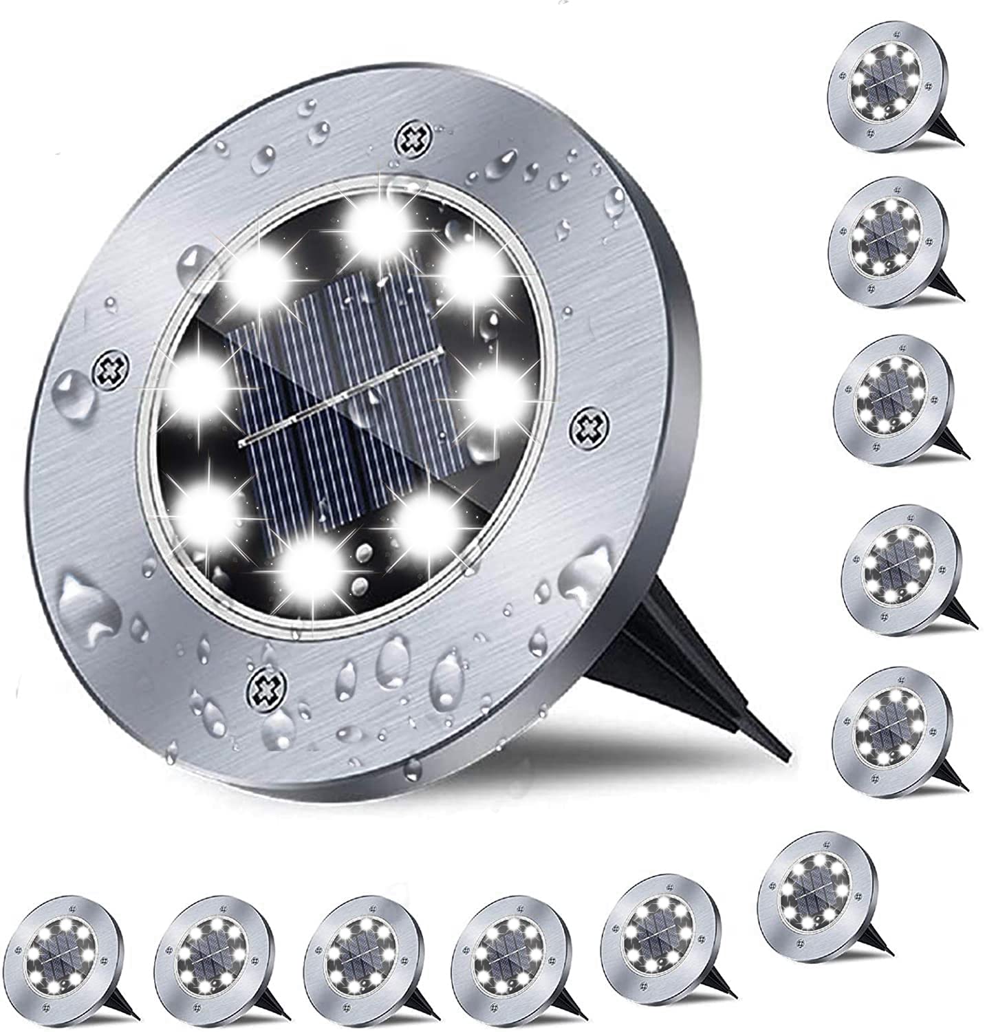 12 Lampes Solaires De Jardin – 8 LED, étanches IP65 – Allumage Automatique, éclaire Jusqu’à 10h
