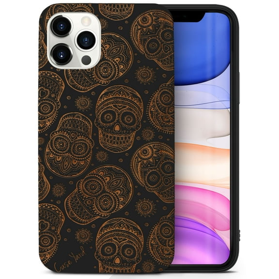 Case Yard Wooden Case for iPhone-11-Pro-Max Soft TPU Silicone cover Slim Fit Shockproof Wood Protective Phone Cover for Girls Boys Men and Women Supports Wireless Charging Skull Pattern Design