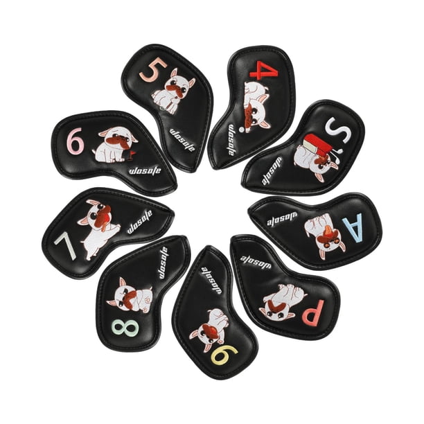 9 fundas para cabezas de hierro de golf de PU, accesorios creativos para golf, protección para principiantes Negro