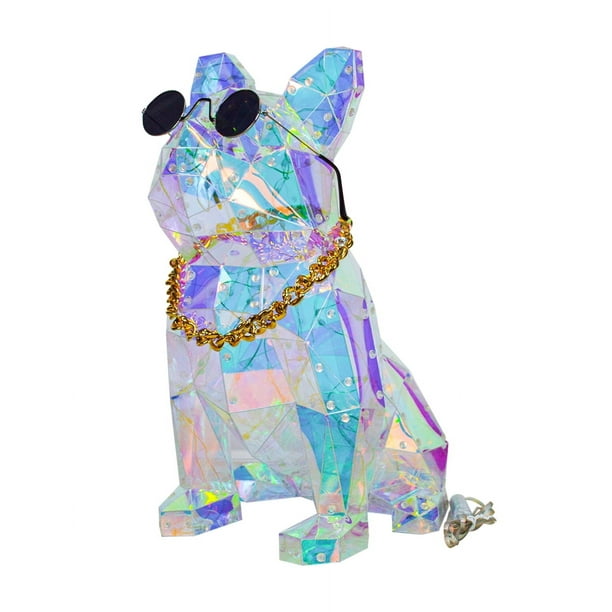 LÁMPARA DE PERRO BULLDOG FRANCES LED con Lentes y cadena, diseño minimalista, acabado Rainbow, ideal para interiores y exteriores.