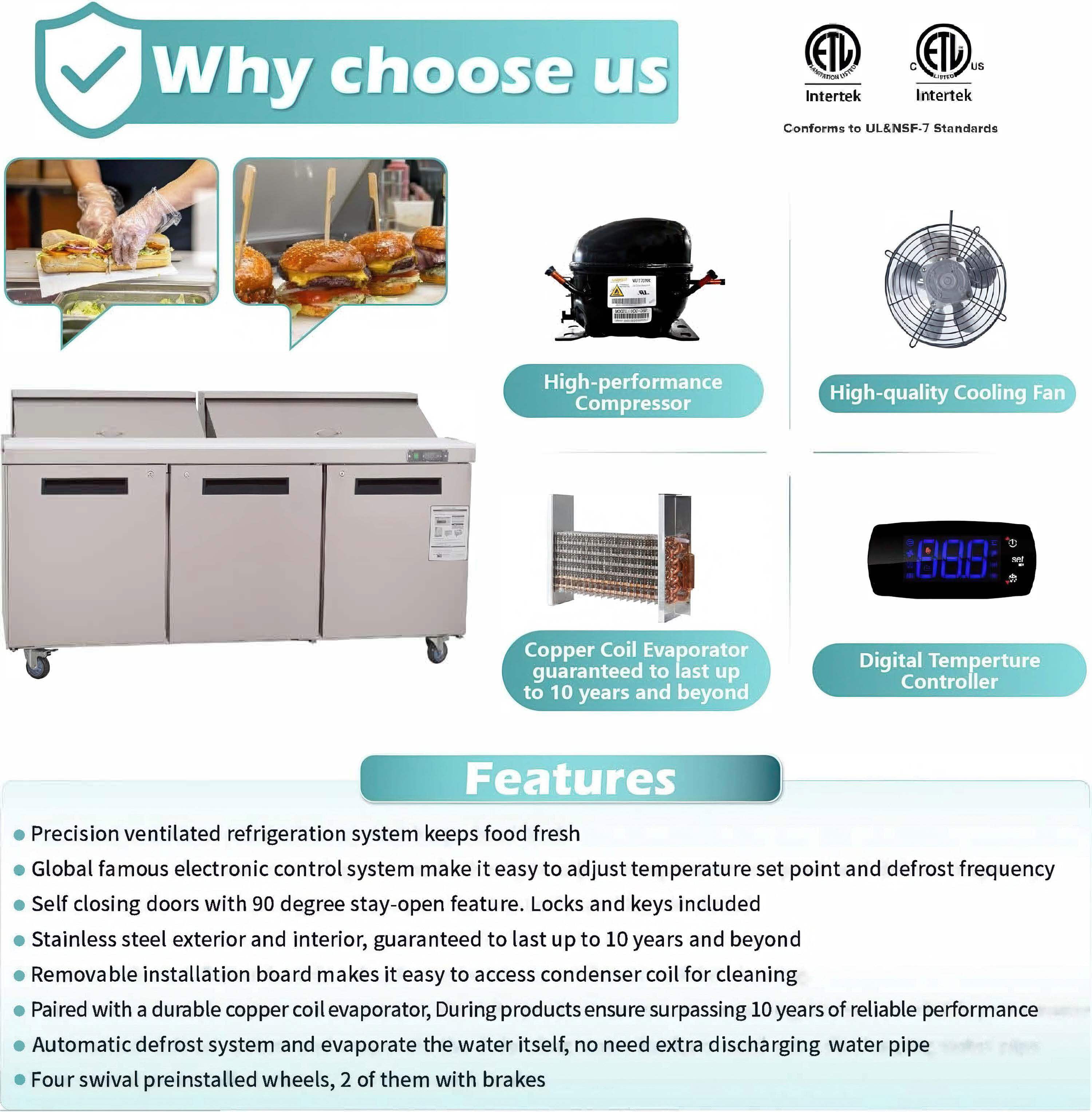 DURING D-KSR-60BM 60" 2 Door Commercial Mega Top Sandwich & Salad Prep Table Refrigerator