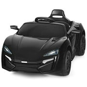HONEY JOY 12V Kids Ride On Car, Battery Powered Electric Sports Car, Slow Start, Cool Front/Tail Lights, Spring Suspension, Double Doors, Portable Handle Ride-On Toy Vehicle w/RC Remote Control(Black)