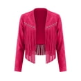 thumbnail image 4 of Ndbuld Chaquetas Mujer Women V Open Front Long Sleeve Studded Fringe Tassel Cropped Solid Casual Western Jacket Outerwear,Hot Pink,S, 4 of 7
