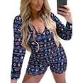 thumbnail image 4 of Seyurigaoka Women Christmas Printed Romper Slim-fit Long Sleeve V-neck Playsuit, 4 of 7