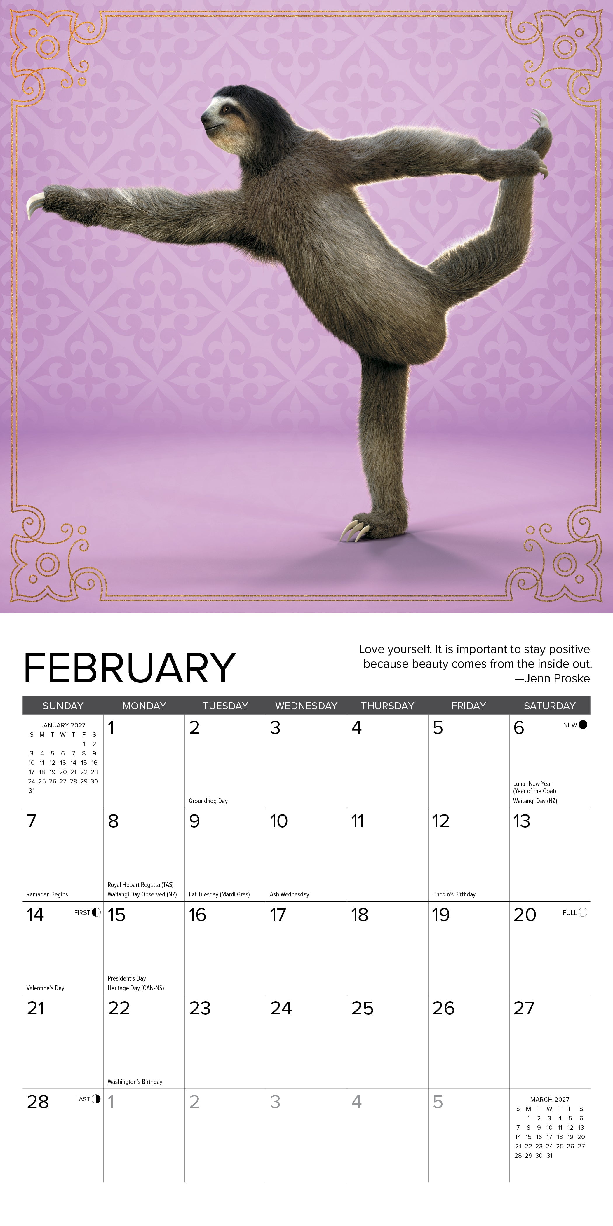 Willow Creek Press, Sloth Yoga 2027 Mini Wall Calendar