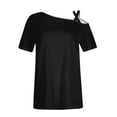 thumbnail image 4 of gakvbuo Fall Cold Shoulder Shirts Womens Summer Tops Short Sleeve One Sided Button Ruched Blouse T-Shirt Casual One Shoulder Tops Vacation Off The Shoulder Tunic Tee Top, 4 of 6