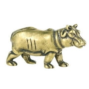 Solid Bronze Miniature Hippo Hippopotamus Statuette Figurine with Obsidian Stand