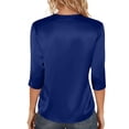 thumbnail image 6 of Womens Satin Silk 3/4 Length Sleeve Tunic Tops Trendy Silky Round Neck Business Casual Shirt Dressy Blouses, Dark Blue 2XL, 6 of 6