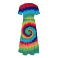 thumbnail image 5 of Penkiiy Women's Summer Casual Short Sleeve Crewneck Dress Casual Flowy Tiered Maxi Beach Dress With Pockets Tie-dyed Print Dress 2XL Multicolor, 5 of 7