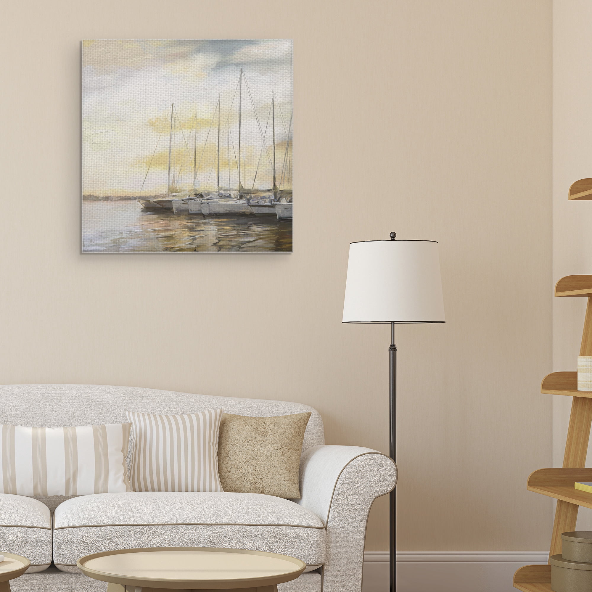 Masterpiece Art Gallery Sunset Harbor Square Boats By Studio Arts Canvas Art Print 24" x 24"