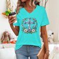 thumbnail image 4 of adaychics Womens Easter Shirt V Neck Floral Cross Loose Fit Summer T Shirts Fashion Graphic Tees Everyday Wear, 4 of 5