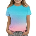 thumbnail image 1 of Zpanxa T Shirts for Girls Solid Color Round Neck Loose Fit Print Pattern Top Polyester Spandex 7-8 Years, 1 of 5