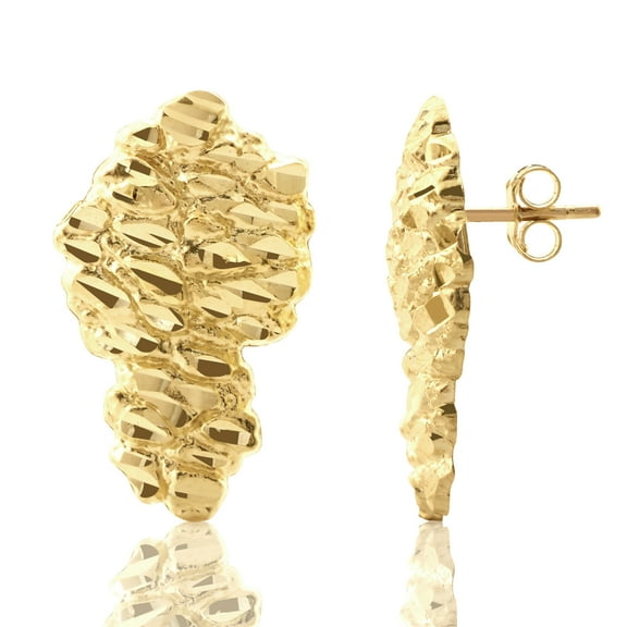 LoveBling 10K Yellow Gold Nugget Earrings (1.03" x 0.61")