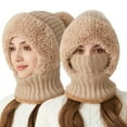 thumbnail image 4 of 3 in 1 Beanie Hat for Women, Balaclava Winter Knitted Hooded Hat Scarf Ear Face Cover Plush Lined Thickened Windproof, 4 of 8