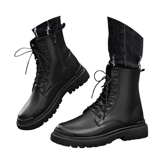 Oyedens Combat Boots for Men Fashion Black Leather 8 Holes Lace up Motorcycle Riding Ankle Booties