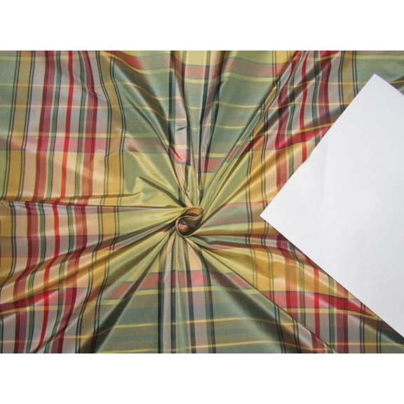 100% Silk Taffeta Fabric green multi color plaids 54" wideTAFC28[1]