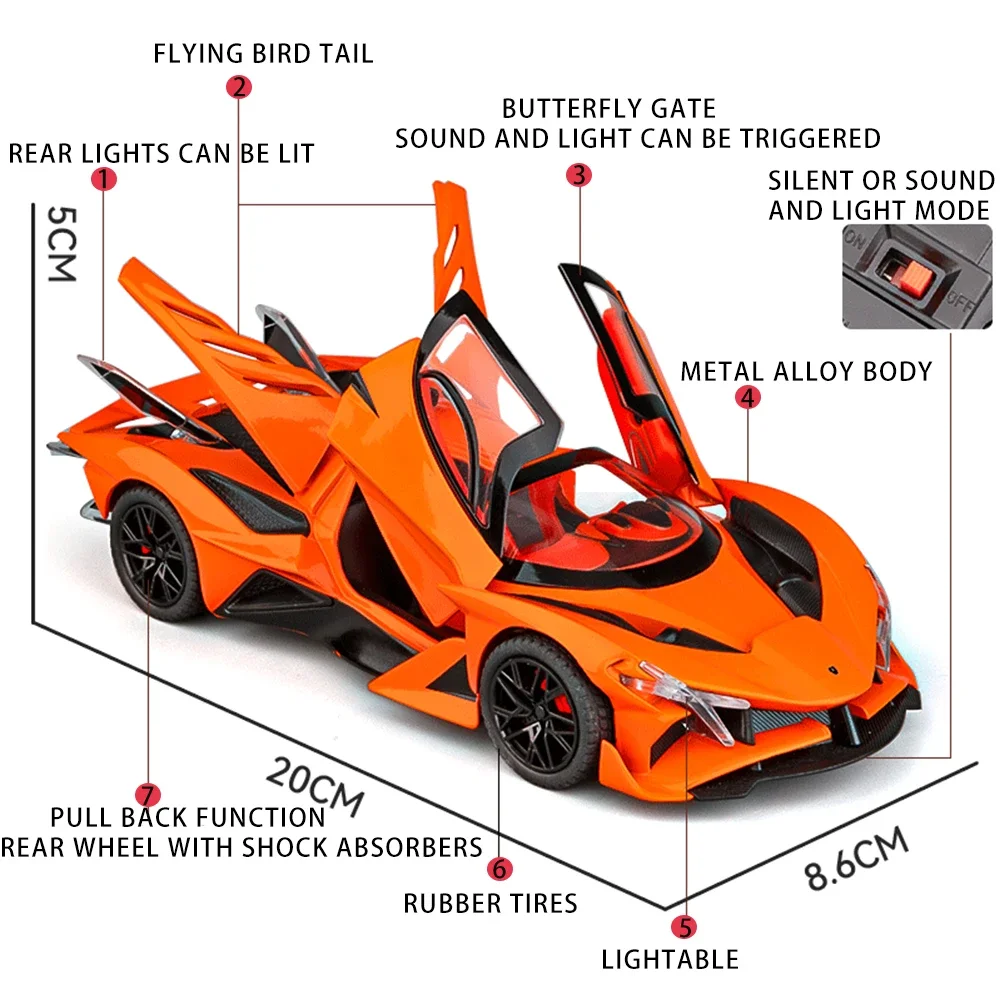 Metal Cars Toys Scale 1/24 Apollo Project EVO Diecast Alloy Car