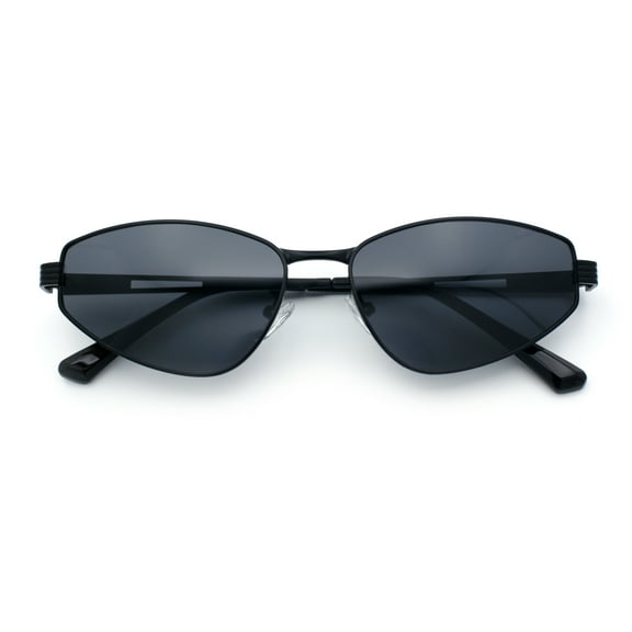 Womens Y2K Styling Metal Rim Cat Eye Retro Sunglasses All Black