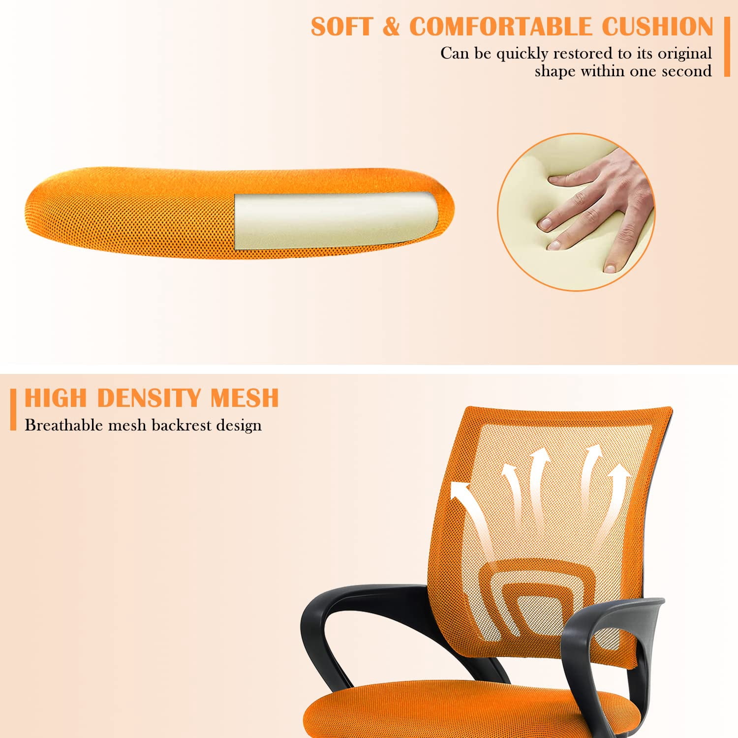 CL.HPAHKL Mesh Computer Desk Chair, Ergonomic Office Chair with Lumbar Support & Armrests Mid Back Swivel Rolling Task Chair for Home Office Study Gaming, Orange
